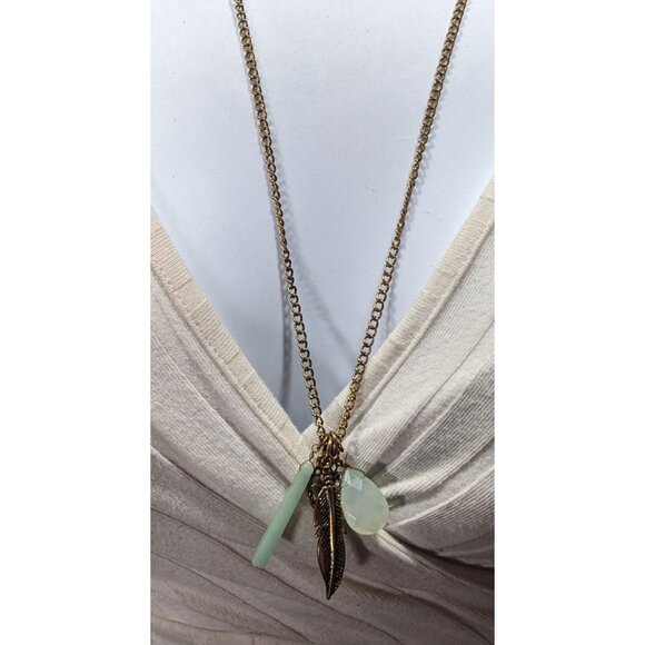 Charming Charlie Bohemian Charm Necklace Mint And Gold Tone - Picture 4 of 5